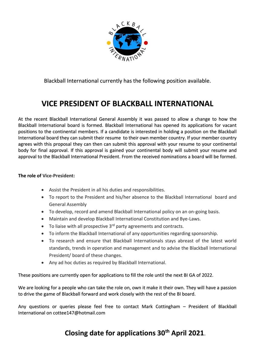 Vice President Position With Blackball International