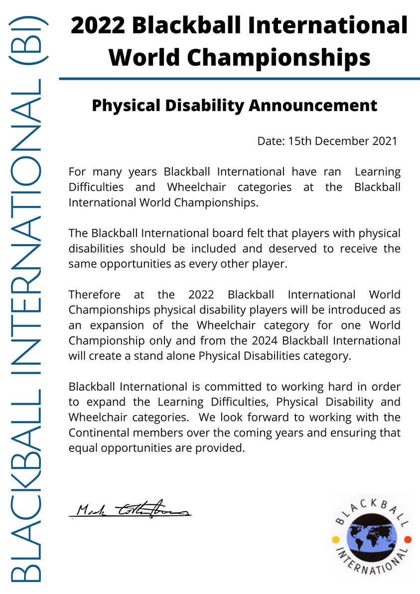 Blackball International Physical Disabilities Category